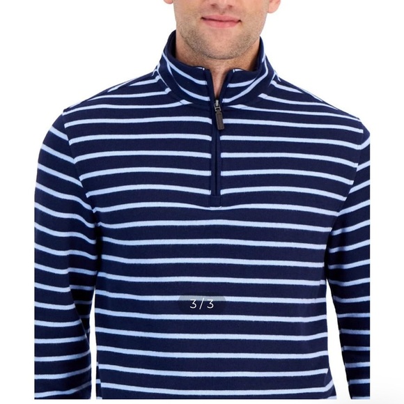 NWT, Club Room, Men's Classic Fit Striped French Rib Quarter-Zip Sweater, XL - Picture 1 of 3